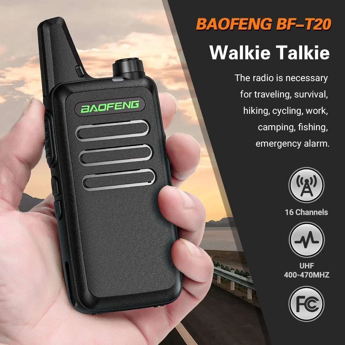 Handheld Walkie Talkies, 10KM Long Range 2-Way Radio 16-Channel with  Earphones Black (2Pcs/Pair) 