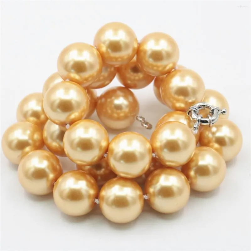 Kedjor 16mm Big Round Gold Color Shell Pearl Necklace Fashion Jewelry Making Design Women Girl Hand Made rattspänne