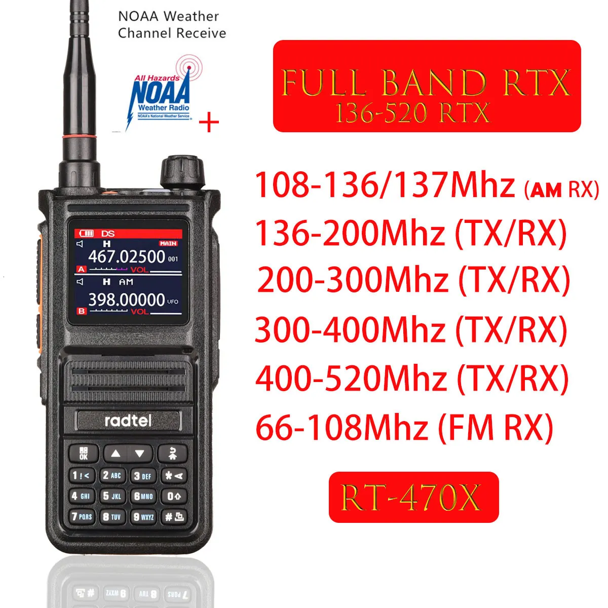 Talkie Walkie Radtel RT 470X Multi bandes Ham Talkies Walkies 256CH Air Band Two Way Radio Station Aviation NOAA Marine Transceiver PTT 230731