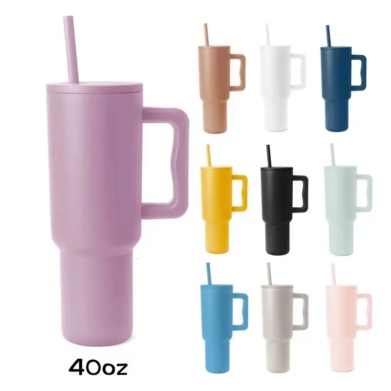 Gobelets H30 Gobelet moderne de 40 oz avec poignée et couvercle en paille Tasse isotherme Réutilisable en acier inoxydable Bouteille d'eau Café Tasse de voyage thermique 230731