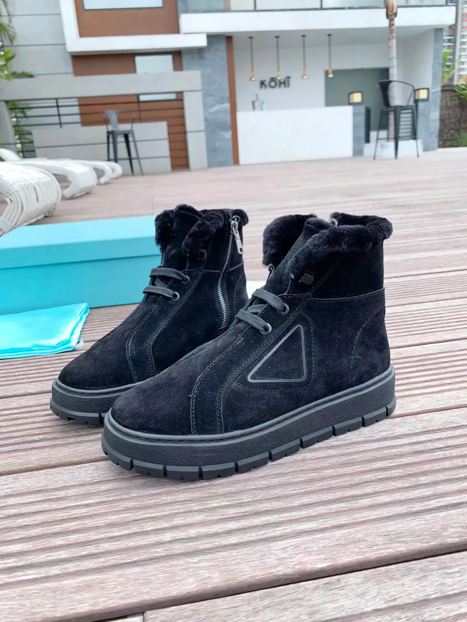 Designer Dames Nylon Laarsjes winter Hoge cilinder wol Warm Suède laars Snowboots mode Casual leer Gevoerde Nappa Sneake