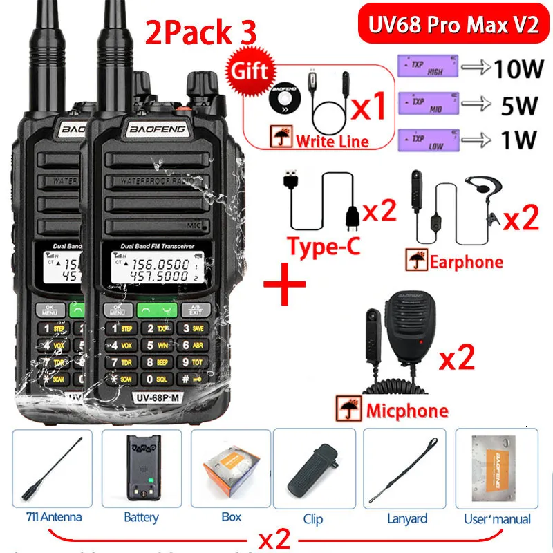 Baofeng UV-68 Pro MAX Waterproof IP68 Walkie Talkie High Power Two