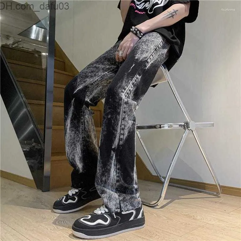 Jeans para hombres Jeans para hombres 2023 Moda para hombres Tie Dye Retro Washed Baggy Men Pants Y2K Ropa Straight Hip Hop Vintage Denim Pantalones Z230801