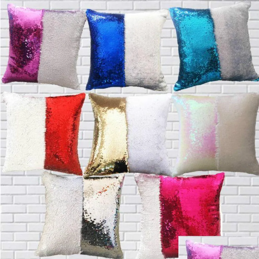 Décorations De Noël 12 Couleurs Paillettes Sirène Taie D'oreiller Coussin Sublimation Magique Cas Vierges Transfert Impression Diy Personnalisé Dh1Xd