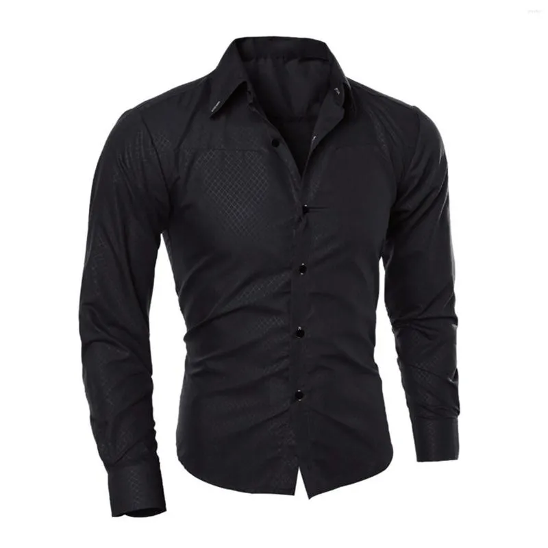 Men's T Shirts Athletic Men Dress Shirt Formal Stretch Wrinkle Frees Long Sleeve Slim Fit Short For Tops