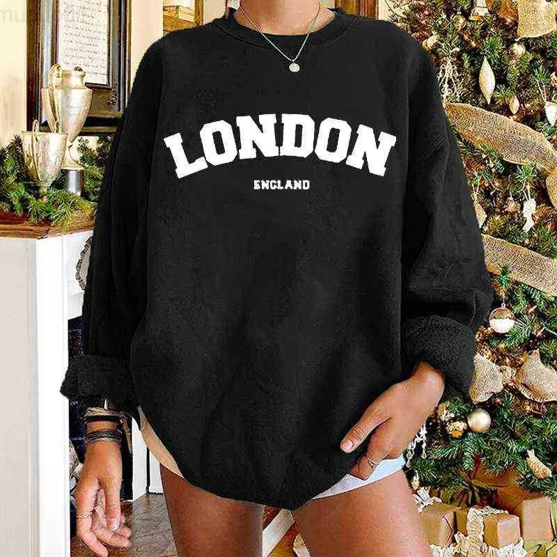 Seyoushy London Letter Print Sweatshirts Women Crewneck Casual Pullovers Women Top Long Sleeve Sudaderas Fashion Winter Clothes G1102