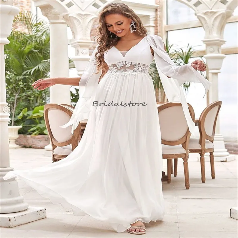 Flowy Boho Robe De Mariée 2023 Avec Cape Manches Col En V Illusion Dentelle Plage Bohème Robe De Mariée Sexy Dos Nu Jardin Civil Robes De Mariée De Novia hippie Robes Mariee