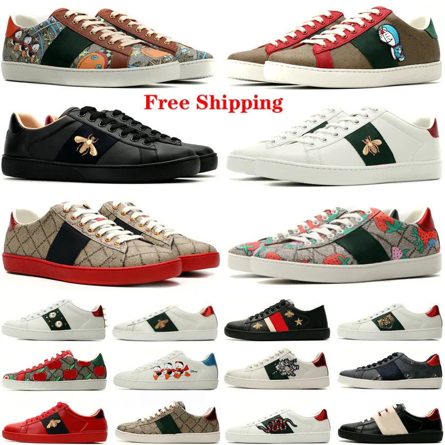 Free Shipping Shoes Designer Classic Shoes Women Cartoon Casual Shoes Jogging Shoe Bee Ace Genuine Leather Canvas Embroidery Print Stripes Classic Men White Green