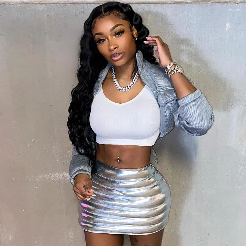 DHgate Womens Silver Leather Pencil Mini Skirt Y2K Streetwear Sexy Bubble Puffer Skirt for Nightclub Party Outfit Apparel