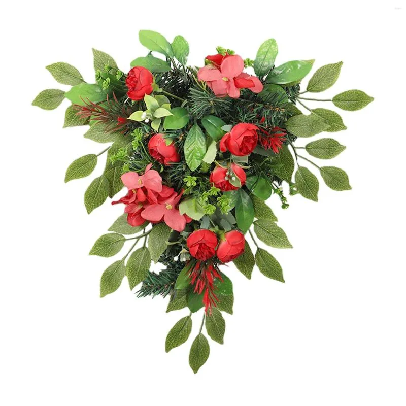 Decorative Flowers Artificial Tea Bract Hydrangea Hanging Upside Down Tree Red Bud Green Plant Door Wall Home Decoration