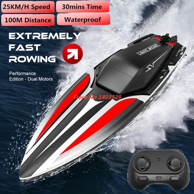 Bateaux RC électriques 25KM H 2 4G Télécommande SpeedBoat 100M 30Mins RC Navire Bateau Aviron Double Hélice Hors-bord Étanche Garçon Enfant Cadeaux Jouets 230801