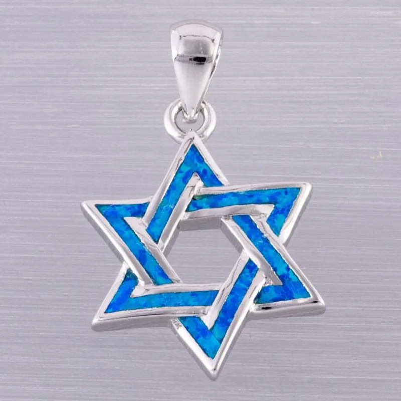 Pendentif Colliers KONGMOON Étoile De David Océan Bleu Opale De Feu Argent Plaqué Bijoux Pour Femmes Collier