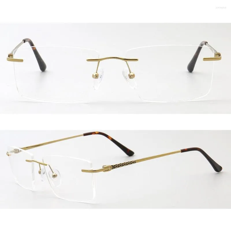Óculos de sol armações retângulo masculino óculos sem aro para negócios quadrados metal óculos ópticos óculos de luz ouro prata preto