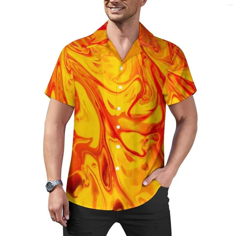 Camisas casuais masculinas de mármore com impressão abstrata de fogo, camisa de praia, havaianas, estilo de rua, blusas masculinas estampadas tamanho grande