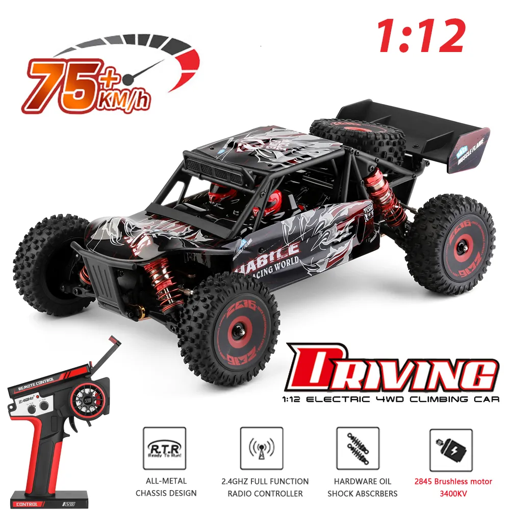 Electric RC Car 75 KM H WLtoys 124016 V8 RC Brushless 4WD Electric High Speed Off Road Remote Control Drift Rc for Adults Toys 230731