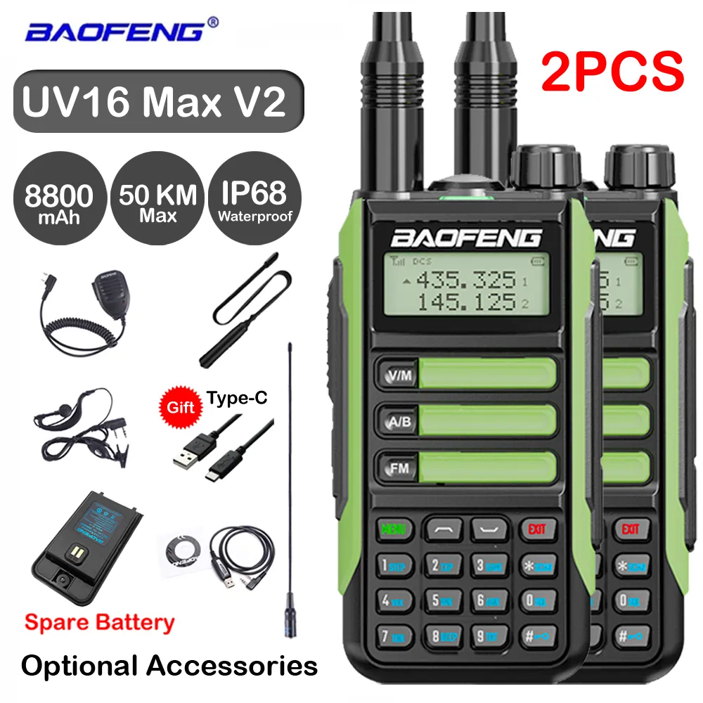 Talkie-walkie 2 pièces Baofeng UV16 Max V2 IP68 étanche haute puissance jambon CB Radio mise à niveau de UV9R UV5R Pro bidirectionnelle portée 50KM 230731