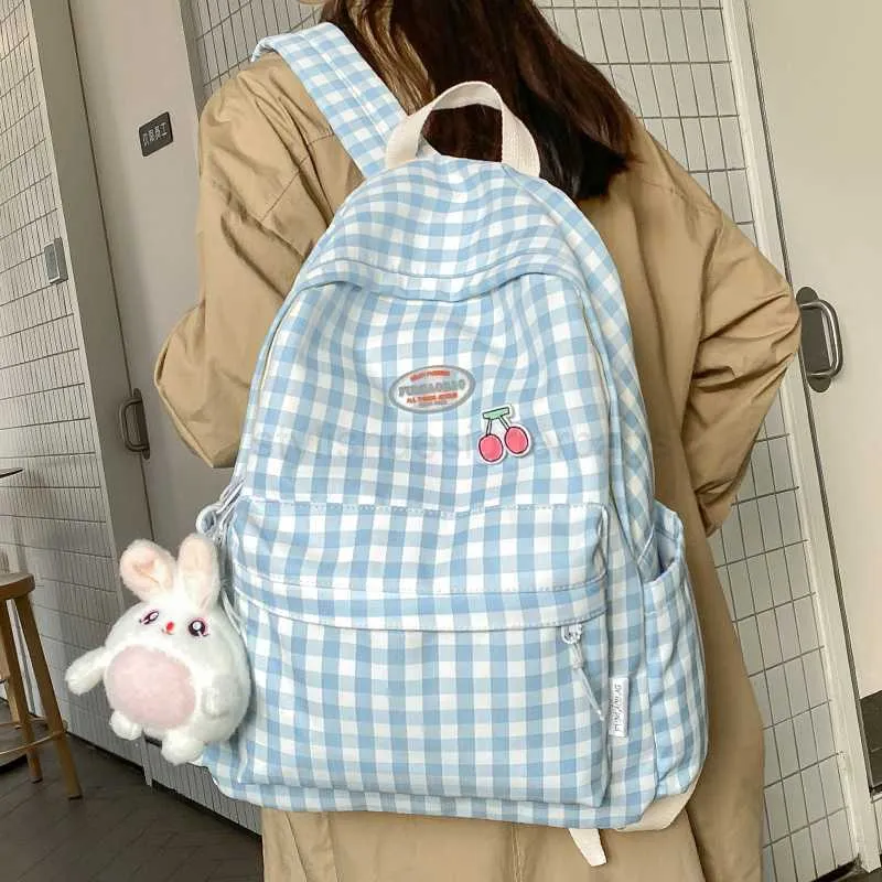 Mochila estilo pequena fresca xadrez mulheres mochilas 2022 bolsa de escola de lona feminina para meninas kawaii bookbag coreano estilo universitário 2020 novo mochilasstylishdesignerbags