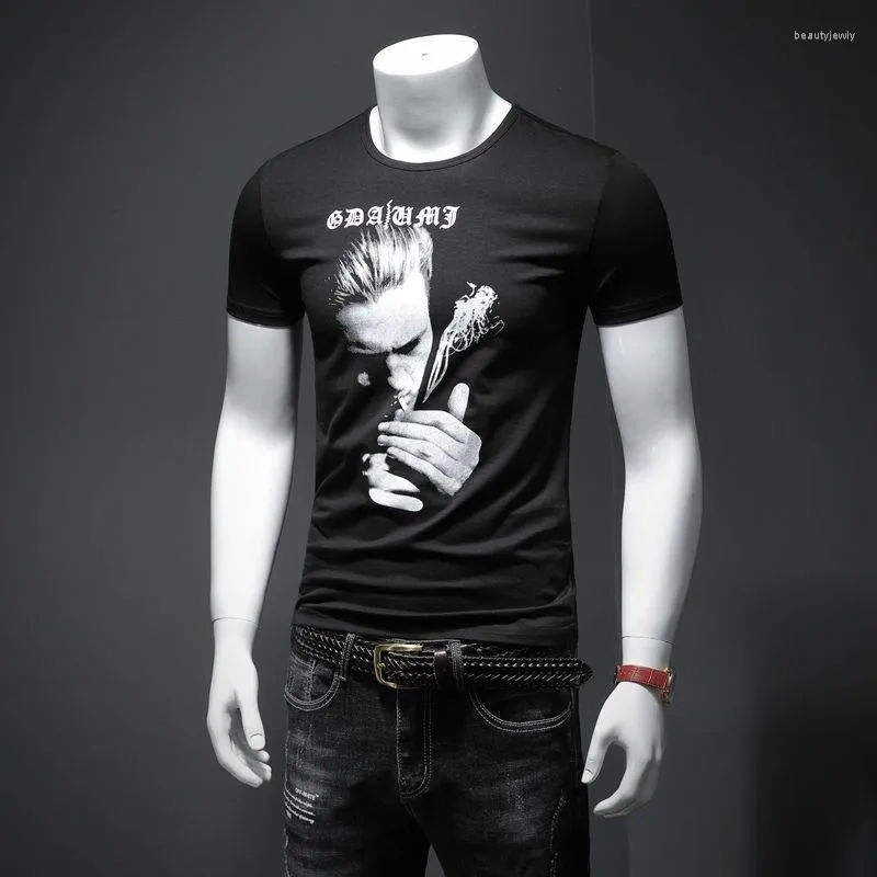 Men's T Shirts Summer T-shirt Short-sleeved Trendy Slim-fit Crewneck Printed Cool Fashion Tops