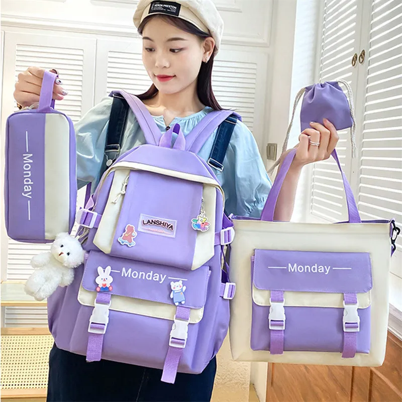 School Bags Fashion Sets Children's School Backpack Cute Women's Bagpack Bookbag Laptop Bag for Teens Girls Students Bag Rucksack 4pcs 230801