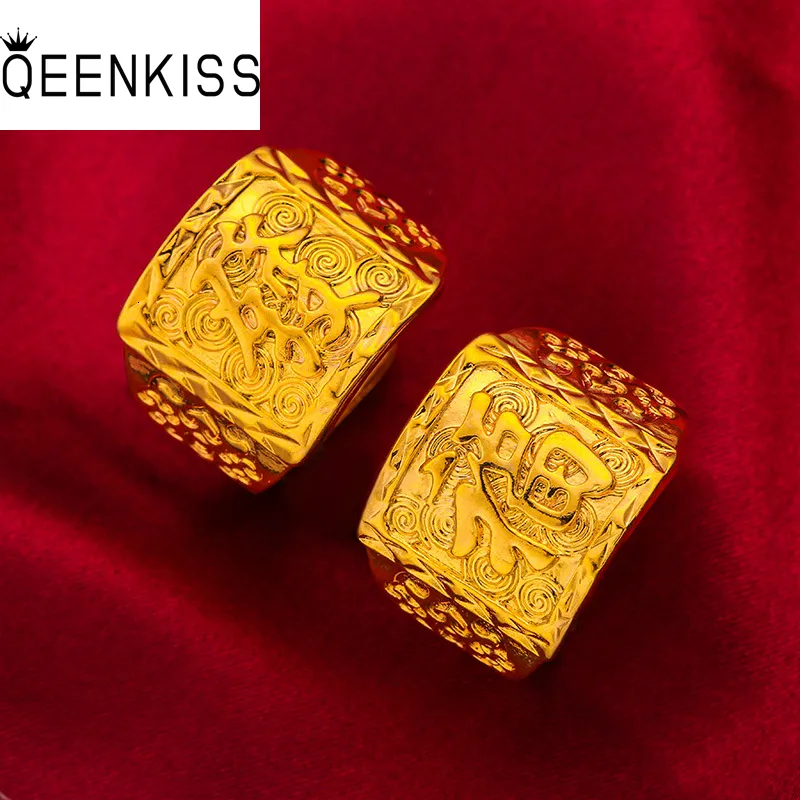 Wedding Rings QEENKISS 24KT Yellow Gold Ring For Men Square FA FU Adjustable Party Jewelry Wholesale Gift RG567 230801
