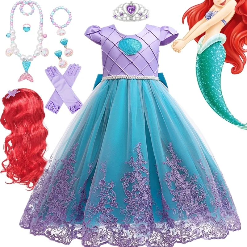 Flickans klänningar Little Mermaid Dress Cosplay Princess Halloween Costume Kid Dress for Girl Child Carnival Birthday Party Clothes Summer Vestidos 230731