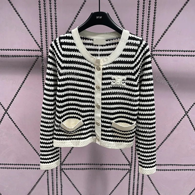 Cardigan rayé à manches longues et col ras du cou pour femme, pull décontracté, mode automne-hiver, pull tricoté avec poches, vêtements 249k