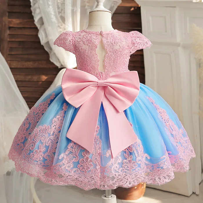 Robes de fille Vintage fille anniversaire robe de princesse bébé broderie florale arc tutu robe fleur fille robe de mariée enfant occasion formelle robe de gala 230731