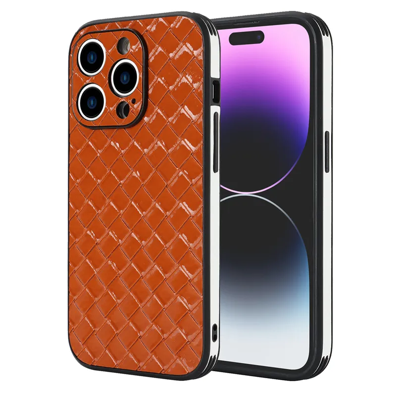 Luxury flätat mönster läder vogue telefonfodral för iPhone 14 13 12 11 pro max xr xs 7 8 plus se2 SE3 Hållbar smal full skyddande mjuk stötfångare vävt korn bakåt täckning