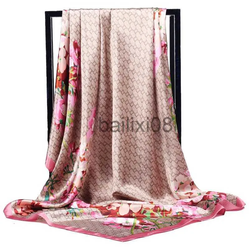 Foulards De Luxe Foulard En Soie Femmes D'été Foulard Satin Tête Carrée Hijab Écharpes Pour Dames Marque Châles 90 * 90 Foulard En Soie Musulman Hijab J230801