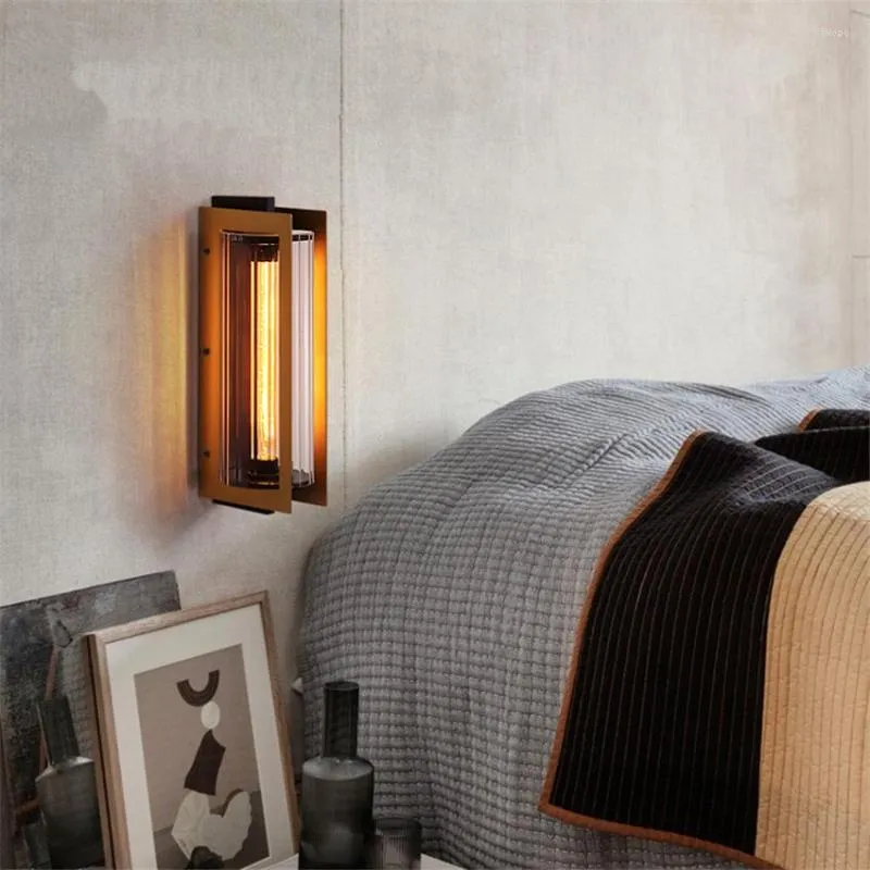 Wall Lamp American Industrial Retro Iron Lamps Bedroom Corridor Living Room Glass Sconces Lights Bedside Dining Fixtures