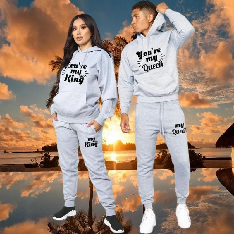 Mannen Trainingspakken Trainingspak Mannen Vrouwen Liefhebbers Paar U Bent Mijn Print Hoodie Set Sweatshirt Pak Causale Sportkleding Kleding 2 Stuks