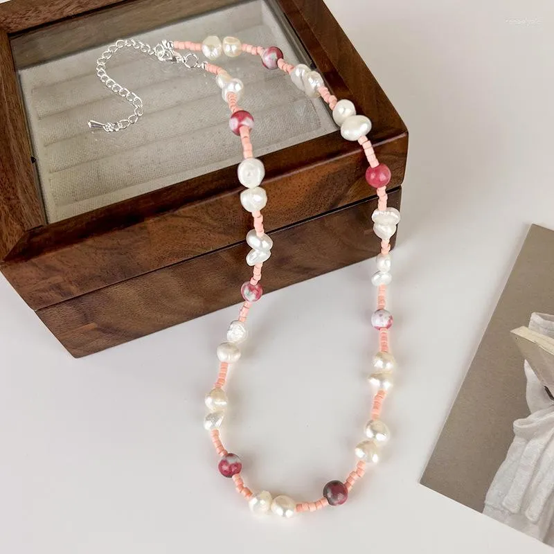 Choker allme temperament oregelbundet sötvatten pärlpärlor halsband för kvinnor flerfärgade pärlor sträng halsband dagliga smycken