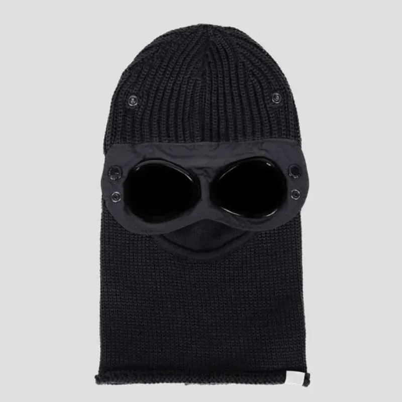 Extra feine Merinowolle, Schutzbrille, Sturmhaube, Mütze, Strickmütze, Outdoor, speichert Wärme, Windschutz, Kapuze, Herren-Kappe, Totenkopf-Kappen, Schwarz, EINHEITSGRÖSSE