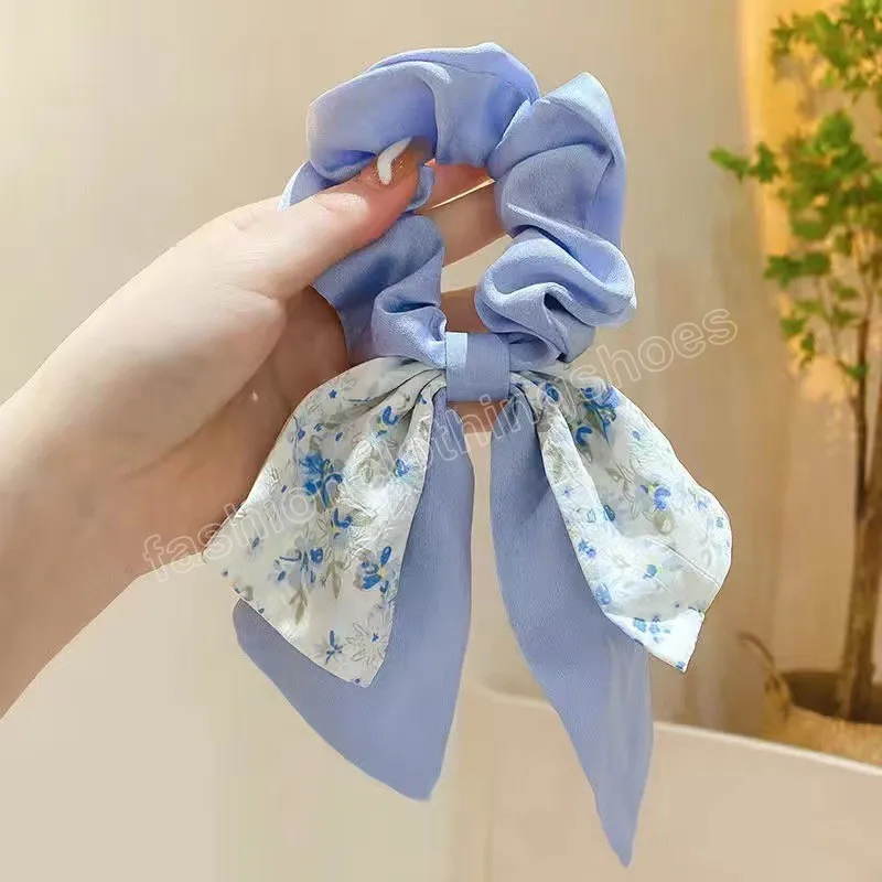 نطاقات الشعر الكورية الأمعاء الكورية للنساء ساتان الأزهار خياطة لؤلؤة مرنة scrunchie أزياء القوس الإكسسوارات