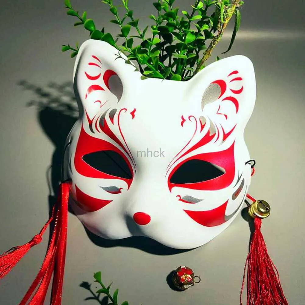 Japanese Mask Half Face Hand-painted Cat Fox Mask Anime Demon Slayer  Masquerade Halloween Festival Cosplay Prop