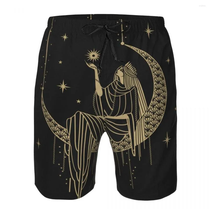 Mäns shorts herrar simning badkläder sakral nattflicka på månen män stammar baddräkt strand slitage brädshorts