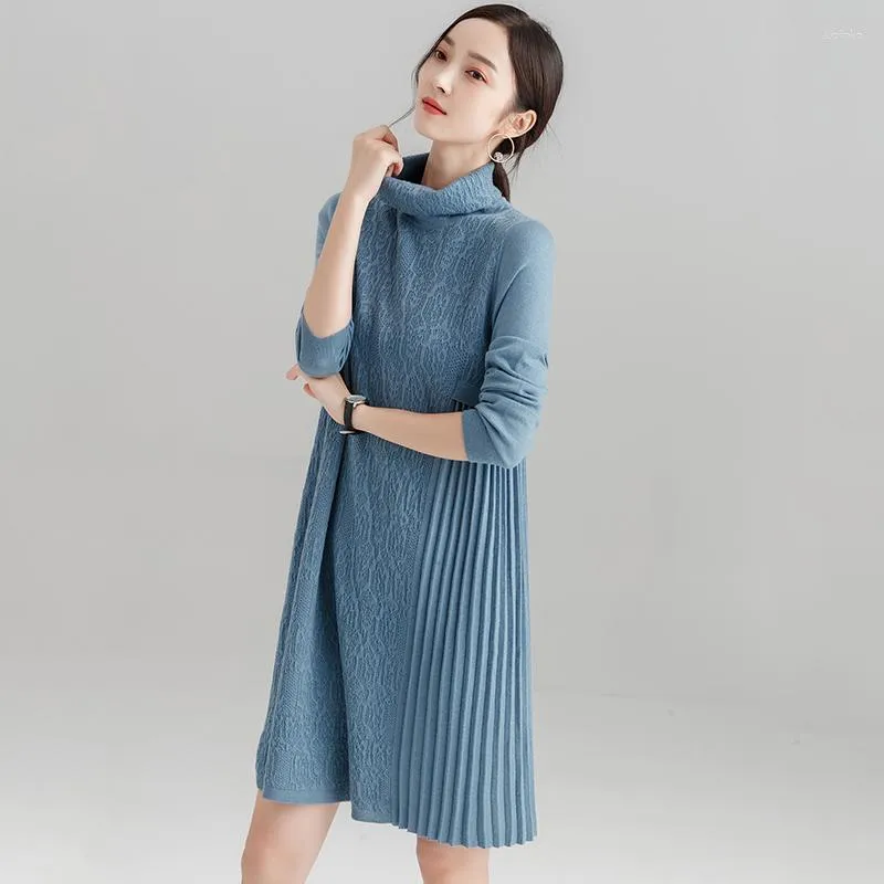 Casual Dresses 2023 Warm Women Autumn Winter Sweater Wool Knitted Turtleneck Long Sleeve Lady Elegant Solid Cashmere Dress