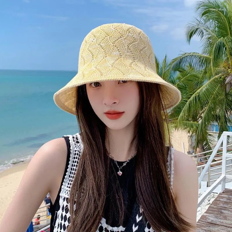Geniş Memul Şapkalar Kore tarzı Kadınlar Yaz Güneş Şapkası 2023 Bahar Sonbahar Tatlı Kız Nefes Alabilir Havzası Moda Lady Beach Seyahat Kapa