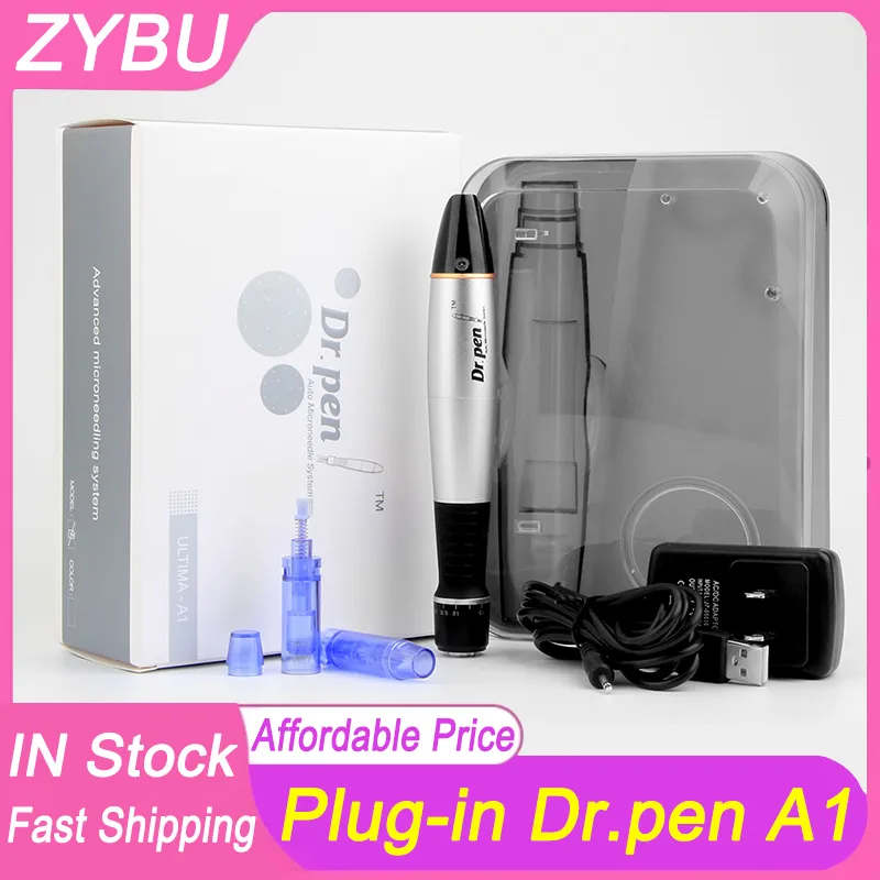 Wired Dr.Pen Plug i A1-C Electric Derma Pen Micro Needle Pen Meso Kits Derma Roller Pen med patroner Key Switch Version Skinvårdsverktyg