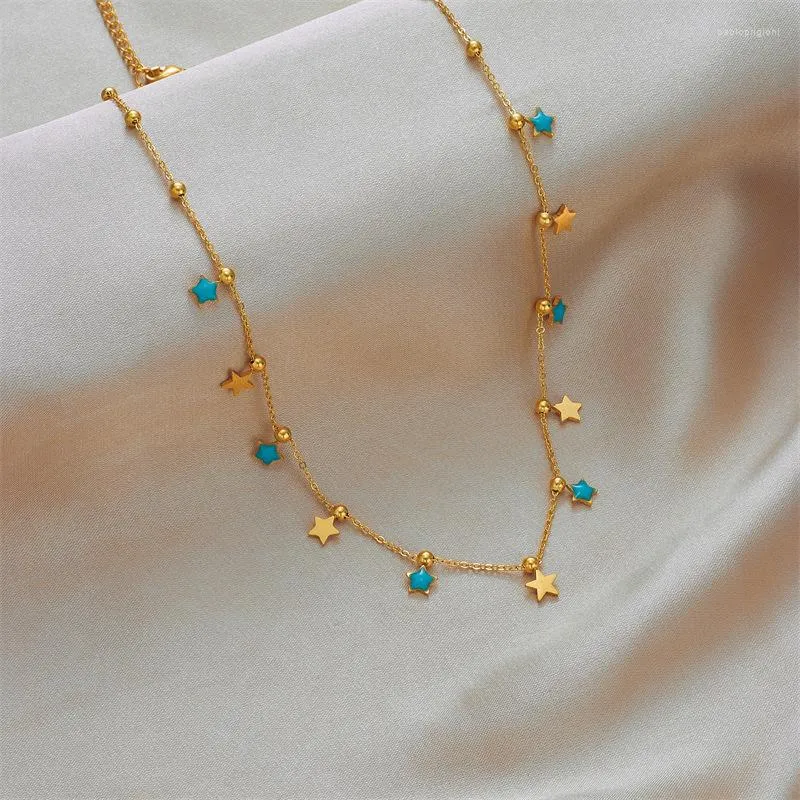Chaînes DQQ Collier étoile en acier inoxydable pour femmes Mode filles Chaîne Bijoux pierre verte Accessoire de fête de mariage_voghion.com