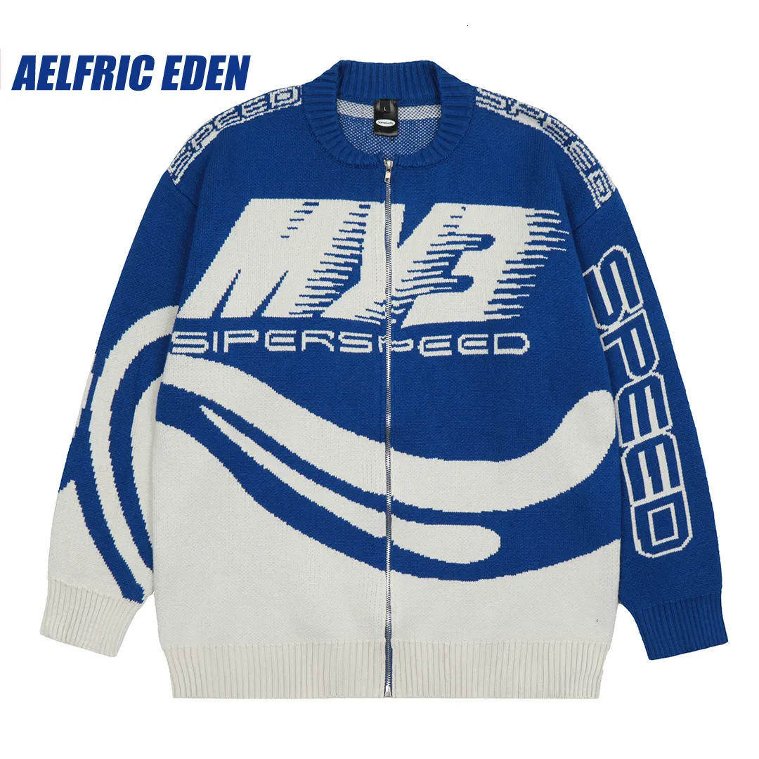 Męskie swetry Aelfric Eden Speed ​​„Racing Cardigan Girl Y2K Retro Hip Hop Knited Sweater Vintage Casual Wool Sweter Hipster Top 230731