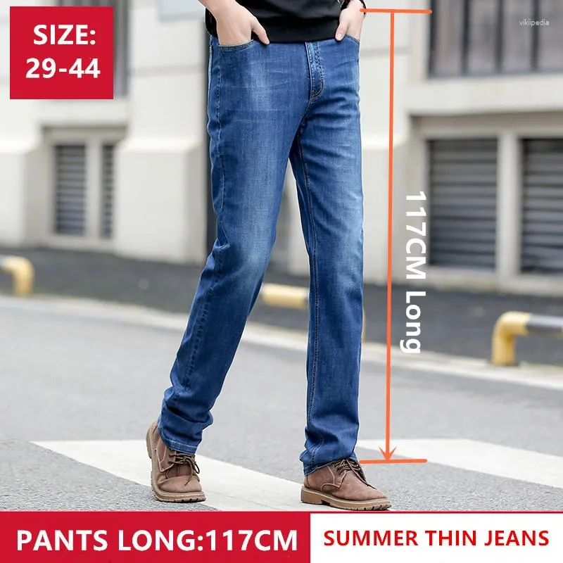 Mannen Jeans 190 Cm Lange Mannen Zomer Dunne Zachte Plus Size 44 40 38 Rechte Elastische Hoge Taille Uitgerekt mannelijke Denim Broek Grote Broek