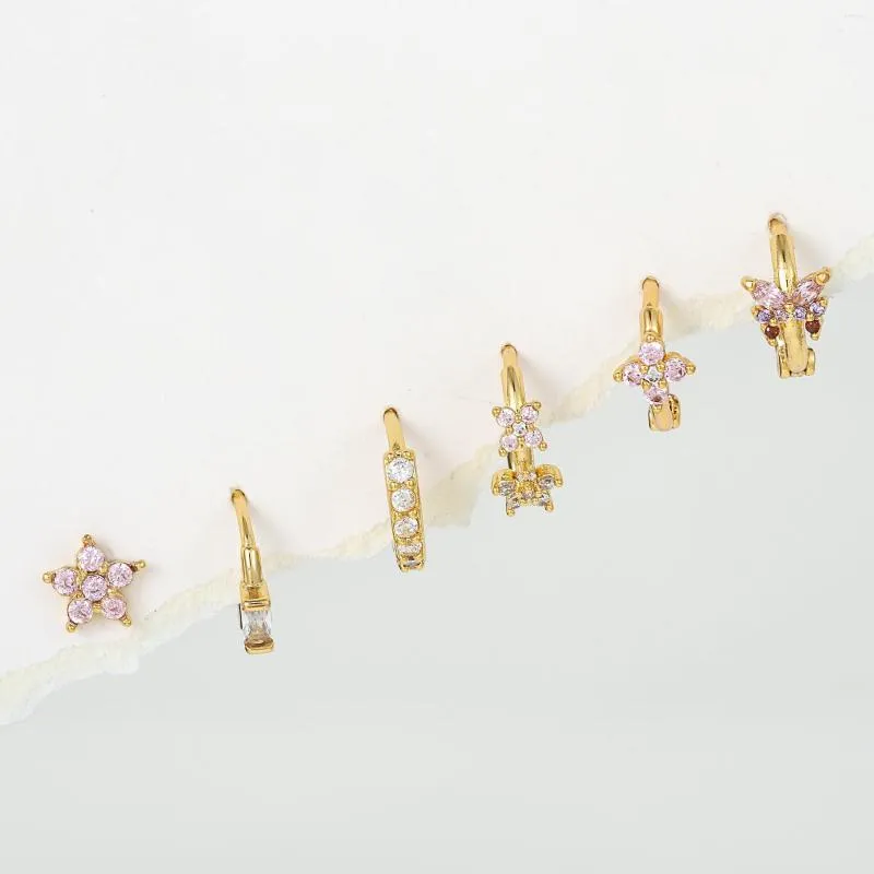 Hoop Earrings Earring Set Exquisite Aesthetics Sweet Pink Zircon Flower Butterfly For Women Fahion Jewerly Gift