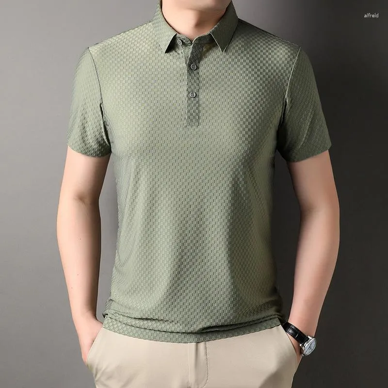 Camisetas masculinas CASUMANL Marca Business Casual Men Tee Tops 2023 Summer Jacquard Weave Gola Turn-down Shirt Regular Sleeve Short Sleeve