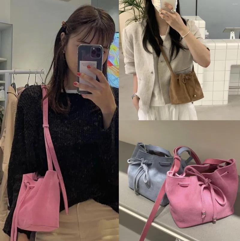 Abendtaschen Koreanische Nische Rosa Kordelzug Eimer Tasche Casual Allgleiches Große Kapazität Umhängetasche Schulter Für Frauen Pendler Bolsos