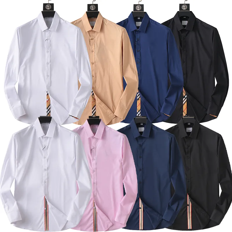 Camisas sociais masculinas de luxo de grife sólidas de manga comprida elástica sem rugas camisas formais negócios casuais camisas de botão para baixo para homens multiestilos