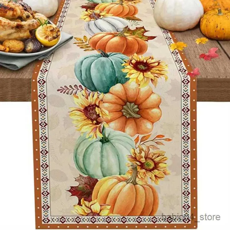 Nappe Citrouille Nappe Thanksgiving Décoration Chemin de Table Maison Table Dîner Accessoires de Fête Récolte Saison Motif Chemin de Table R230823