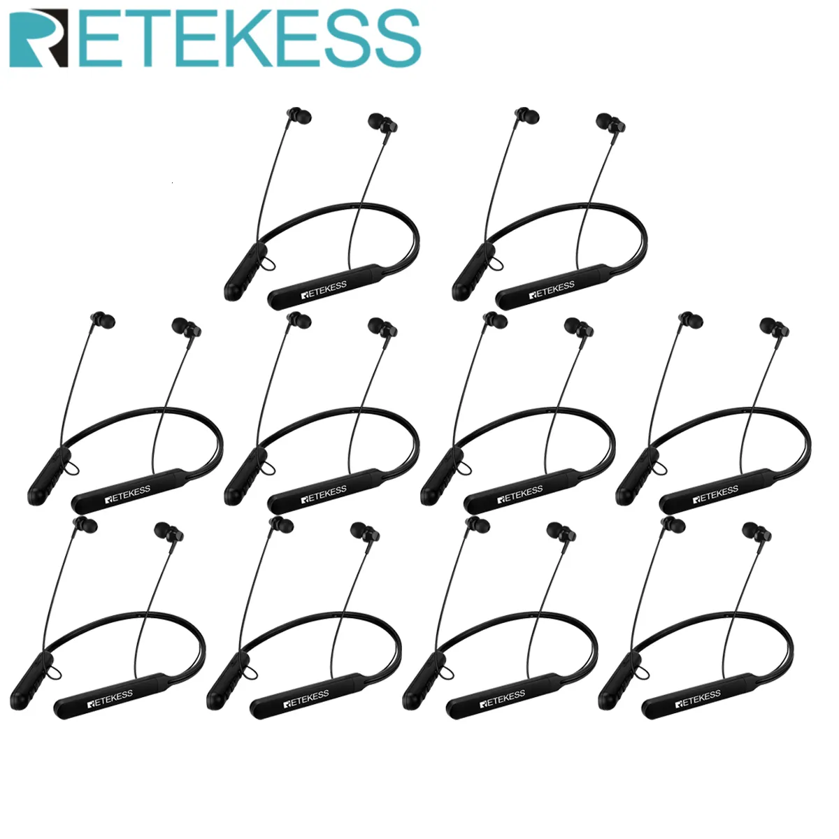 Rádio Retekess 10Pcs TR108 FM Bluetooth Neckband Esporte fone de ouvido sem fio 16 horas de tempo de audição Microfone embutido para correr 230801