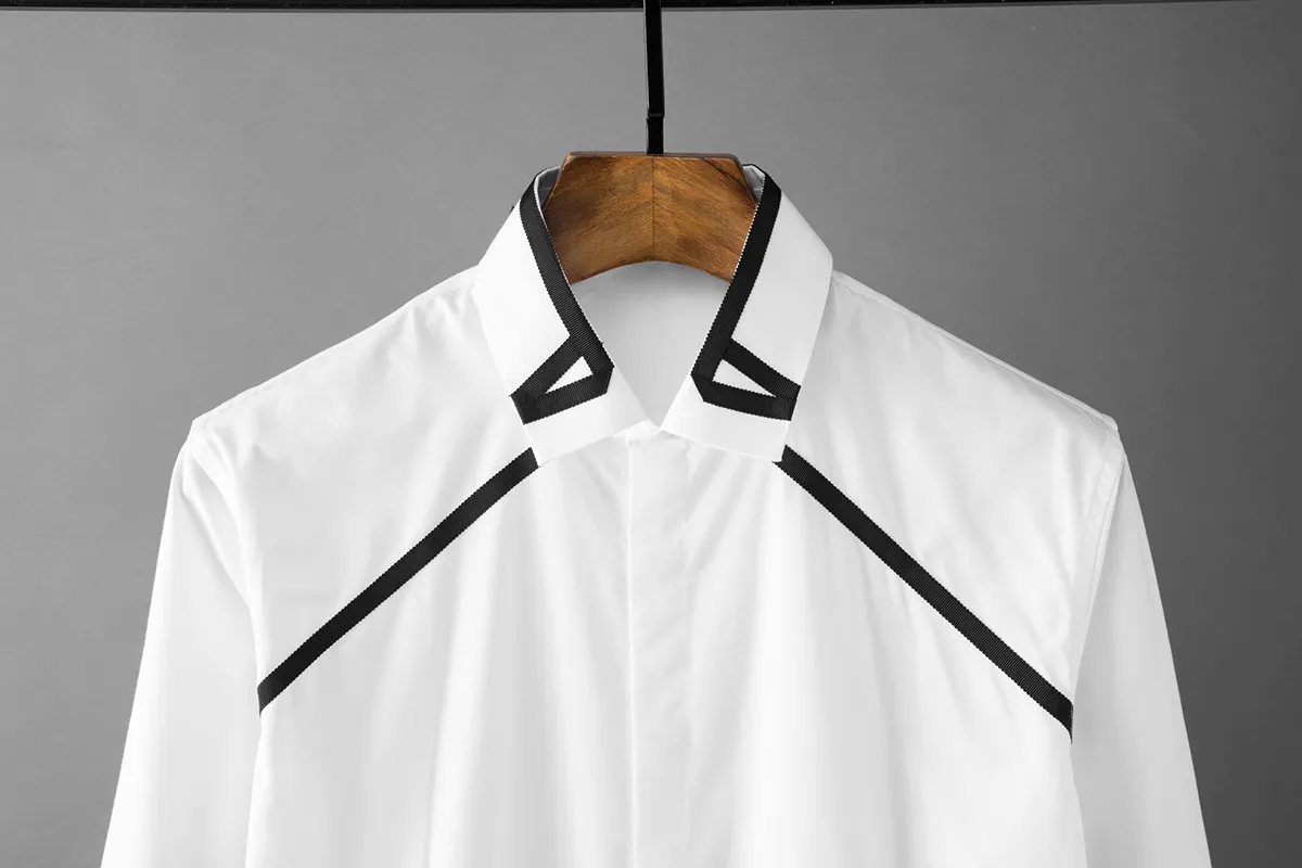 Nouveau blanc hommes chemises de luxe à manches longues épissage conception Smart décontracté hommes robe chemise mode ample homme chemises vêtements coréens