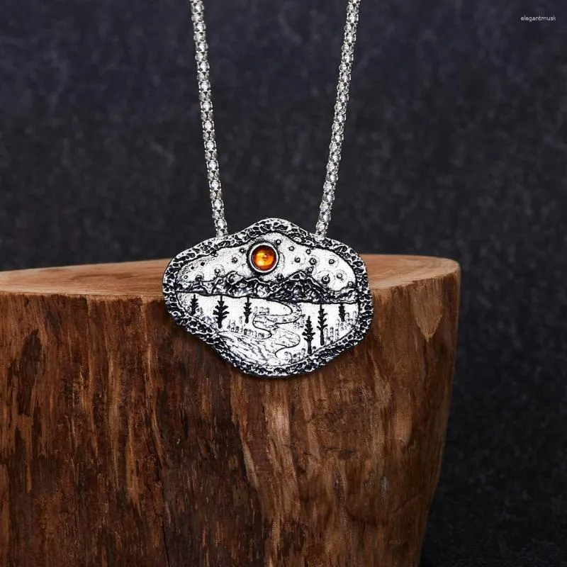 Pendant Necklaces Creative Design Forest Mountain Necklace For Men Women Trend Vintage Silver Color Irregular Personality Jewelry